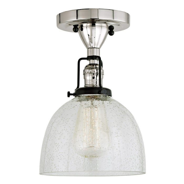 Uptown 1-Light Vida Ceiling Mount in Polished Nickel & Black with Bubble Glass