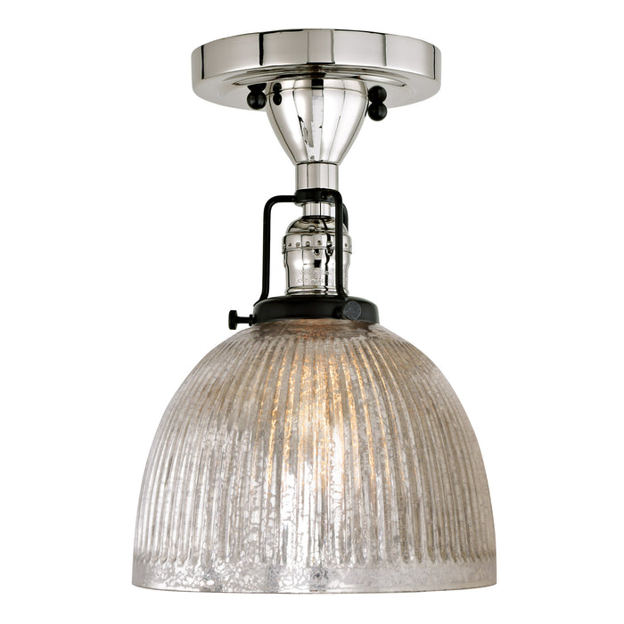 Uptown 1-Light Vida Ceiling Mount in Polished Nickel & Black with Mercury Ribbed Glass