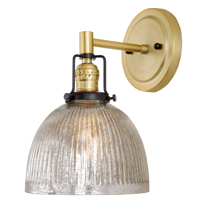 Uptown 1-Light Vida Wall Sconce in Satin Brass & Black with Mercury Ribbed Glass