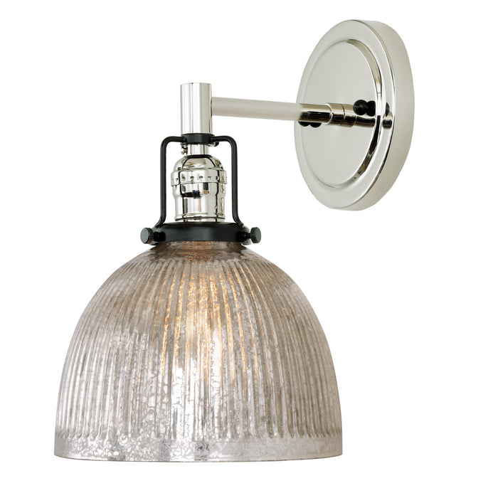 Uptown 1-Light Vida Wall Sconce in Polished Nickel & Black with Mercury Ribbed Glass