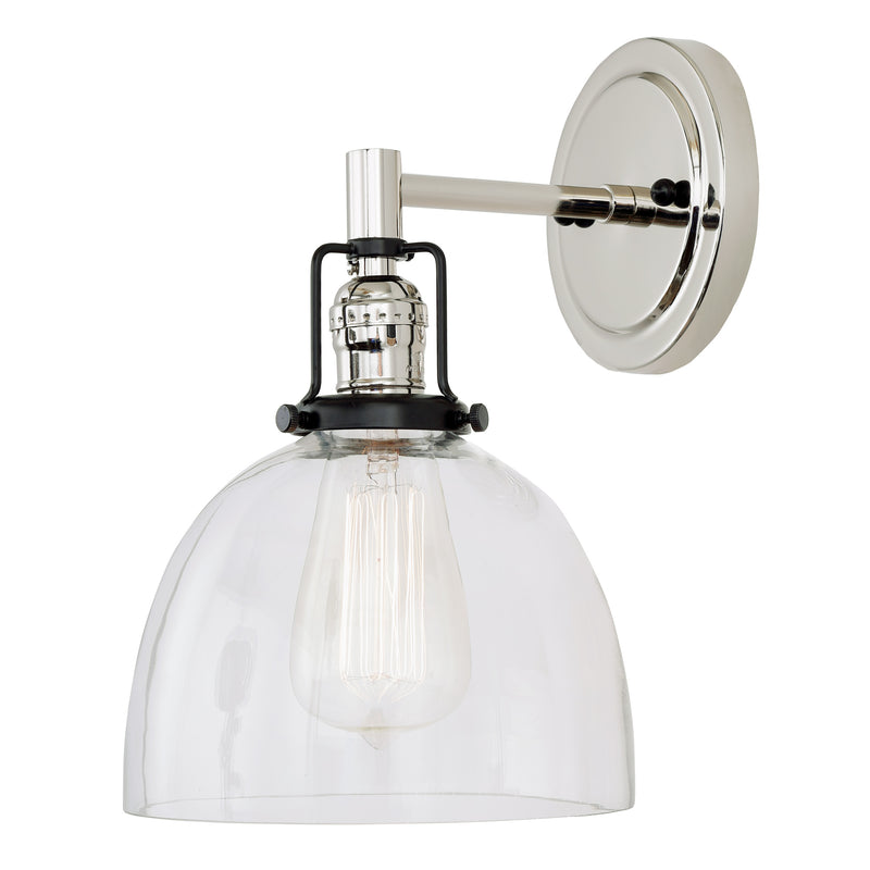 Uptown 1-Light Vida Wall Sconce in Polished Nickel & Black with Clear Glass