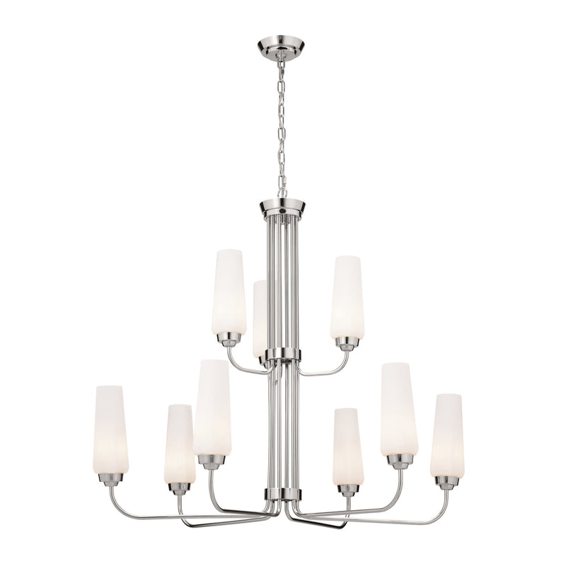 Truby Nine Light Chandelier in Polished Nickel