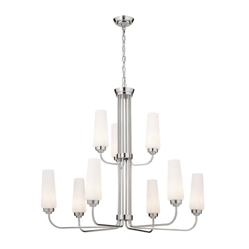 Truby Nine Light Chandelier in Polished Nickel