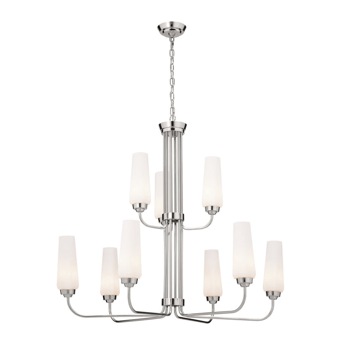 Truby Nine Light Chandelier in Polished Nickel