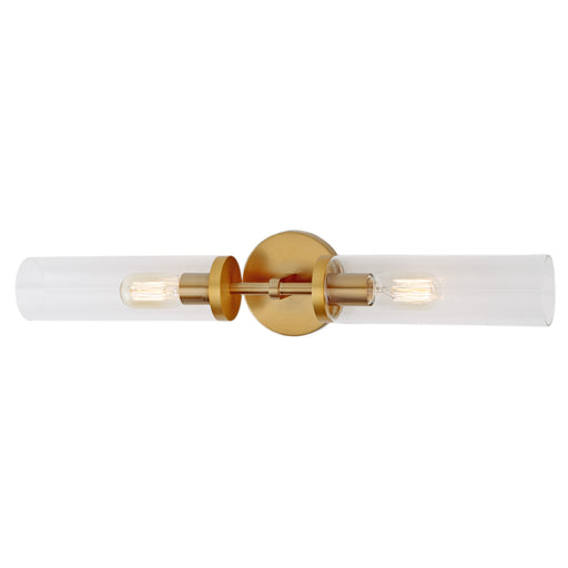 Maeve Tall Clear Glass 2-Light Sconce in Satin Brass