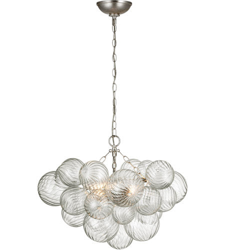 Talia LED Chandelier in Burnished Silver Leaf and Clear Swirled Glass