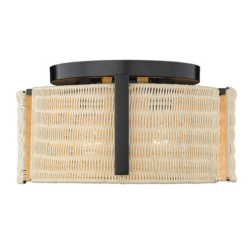 Grove 3-Light Flush Mount in Matte Black with Natural Wicker