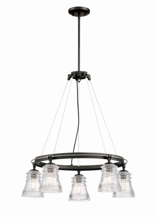 Graham Avenue Five Light Chandelier in Smoked Iron And Brushed Nickel