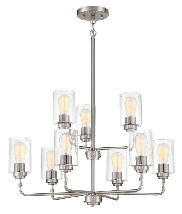 Stowe Nine Light Chandelier in Brushed Polished Nickel