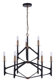 The Reserve Nine Light Chandelier in Flat Black/Satin Brass