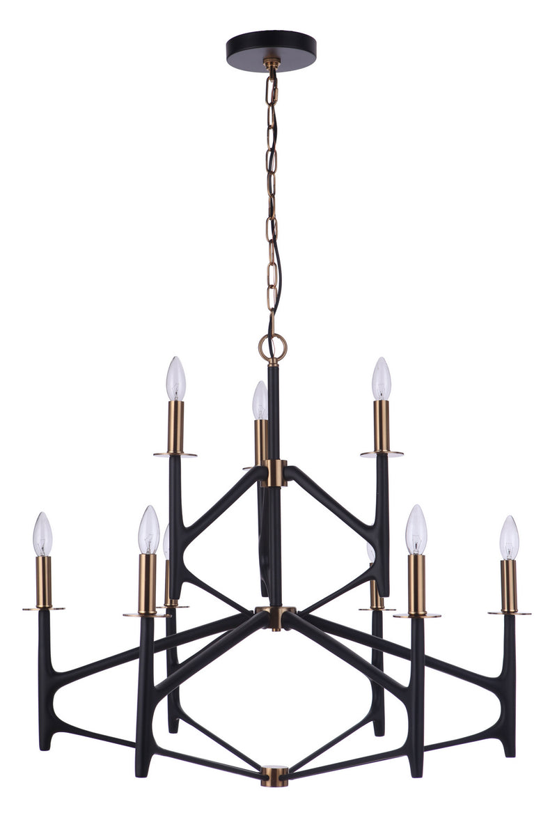 The Reserve Nine Light Chandelier in Flat Black/Satin Brass