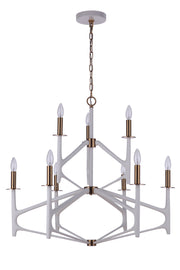 The Reserve Nine Light Chandelier in Matte White / Satin Brass