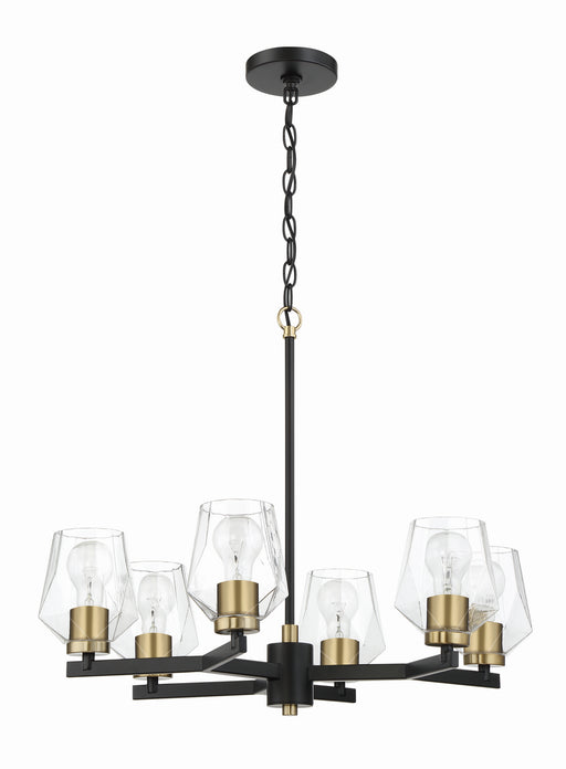Avante Grand Six Light Chandelier in Flat Black/Satin Brass