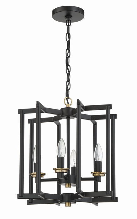 Avante Grand Four Light Foyer Pendant in Flat Black/Satin Brass