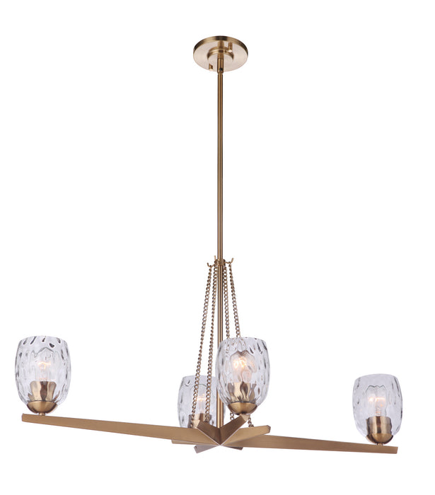 Guiding Star Four Light Island Linear Chandelier in Satin Brass