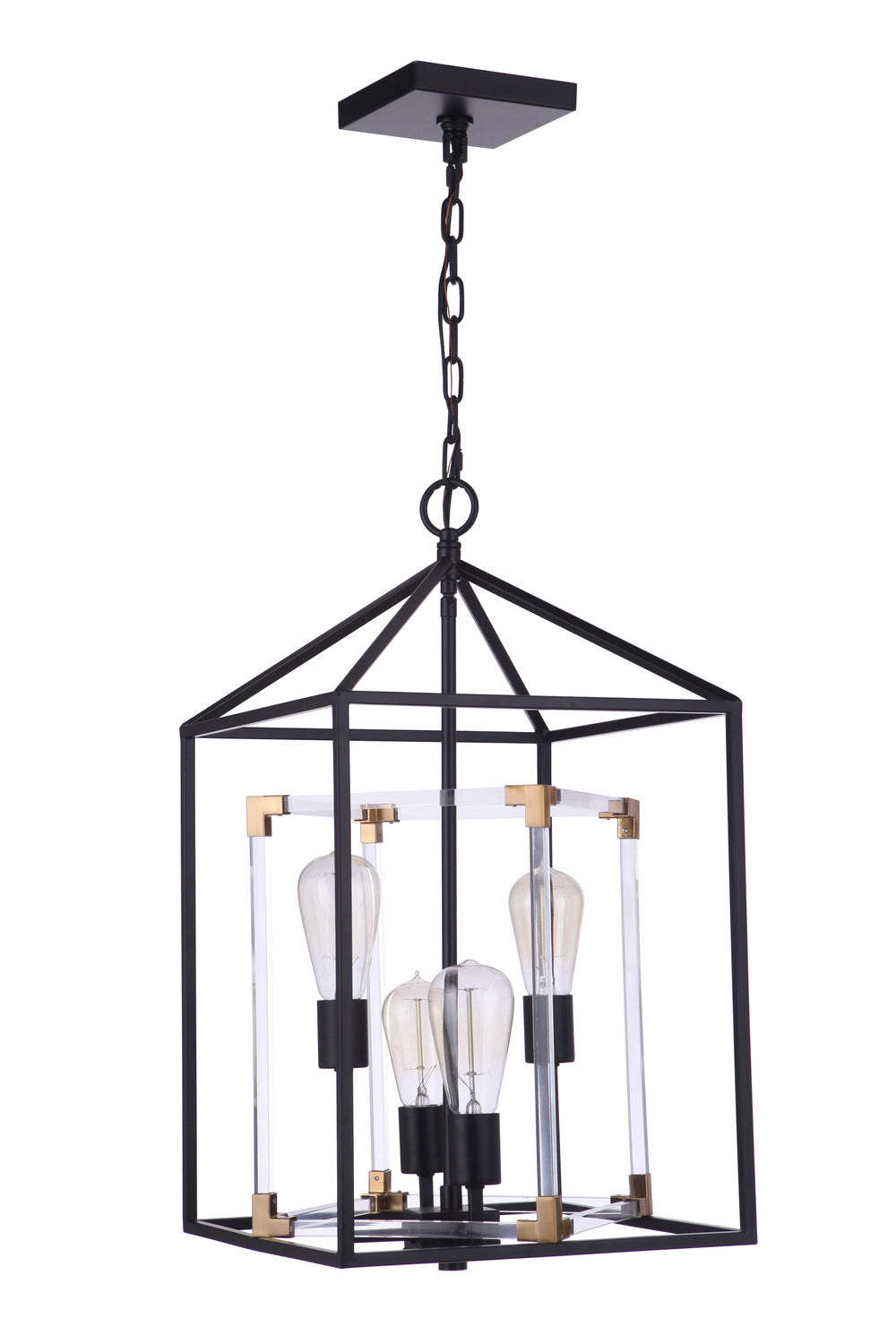 Aaron Four Light Foyer Pendant in Flat Black/Satin Brass