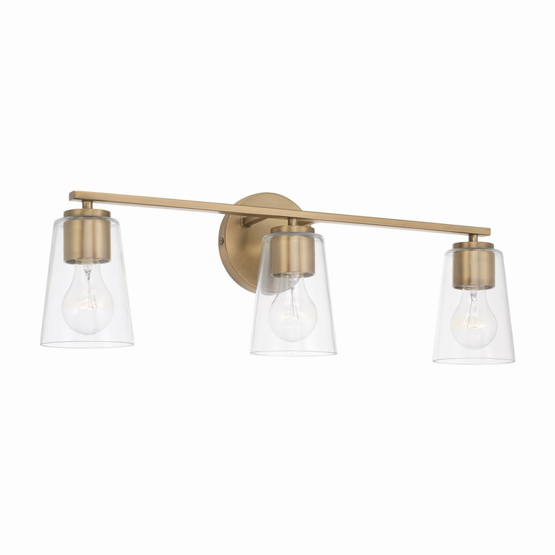 Portman Three Light Vanity in Aged Brass