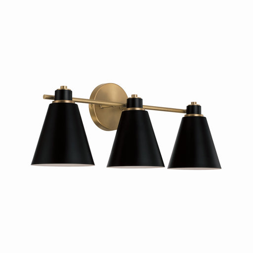 Bradley Three Light Vanity in Aged Brass and Black