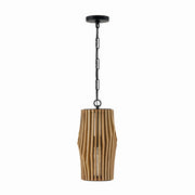 Archer One Light Pendant in Light Wood and Matte Black