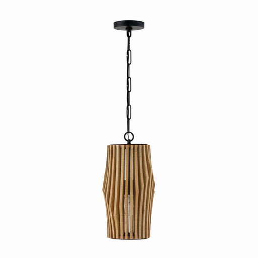 Archer One Light Pendant in Light Wood and Matte Black