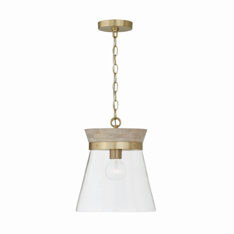 Finn One Light Pendant in White Wash and Matte Brass