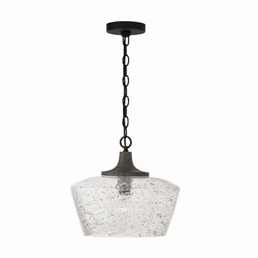 Clive One Light Pendant in Carbon Grey and Black Iron