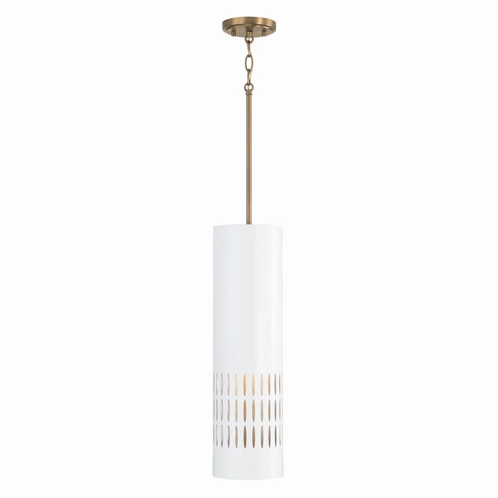 Dash One Light Pendant in Aged Brass and White