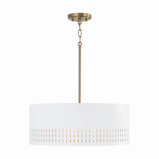 Dash Three Light Pendant in Aged Brass and White