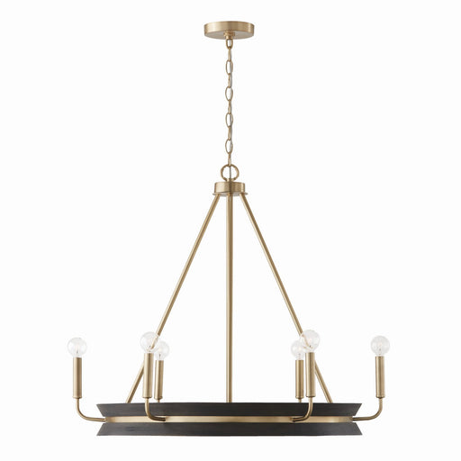 Finn Six Light Chandelier in Black Stain and Matte Brass