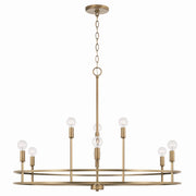 Fuller Nine Light Chandelier in Aged Brass