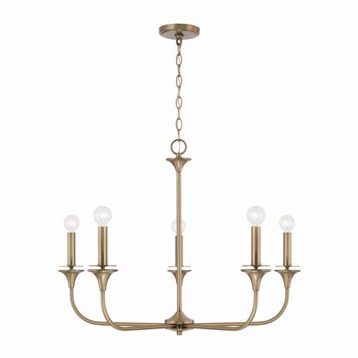 Presley Five Light Chandelier in Aged Brass