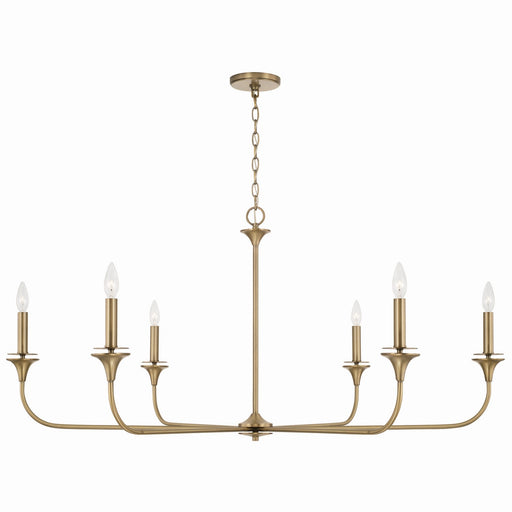 Presley Six Light Chandelier in Aged Brass