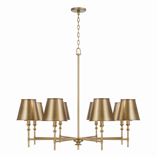 Whitney Eight Light Chandelier in Aged Brass
