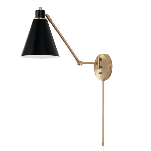 Bradley One Light Wall Sconce in Aged Brass and Black