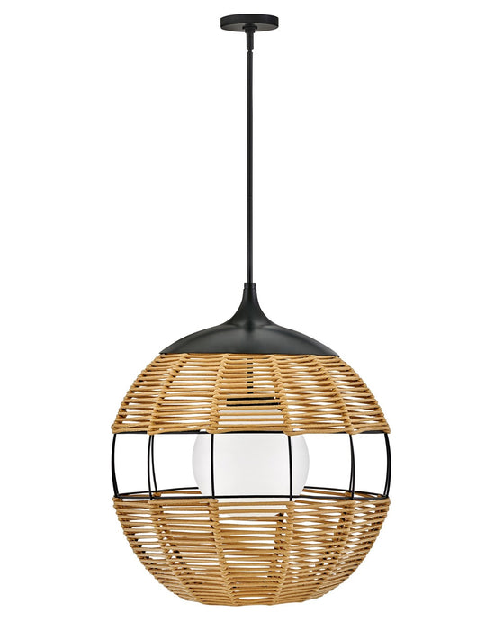 Maddox LED Hanging Lantern in Black with Light Natural Nylon Shade