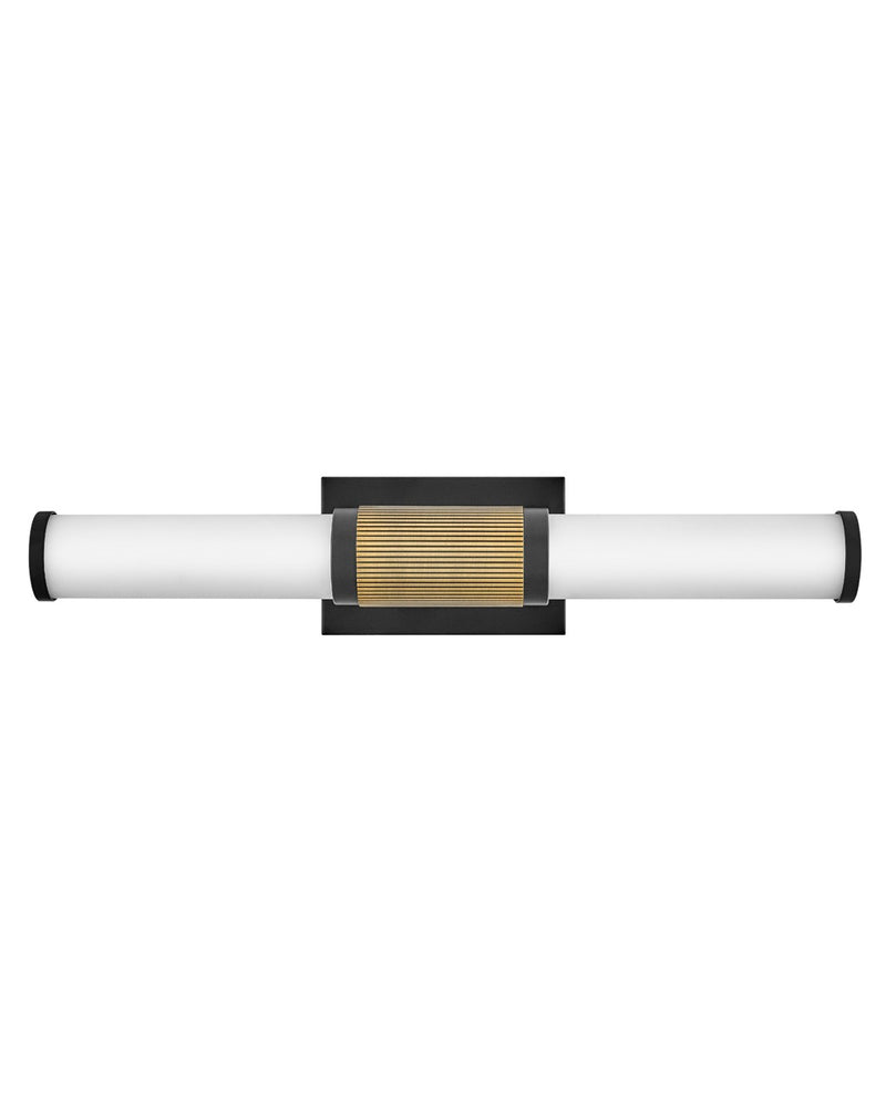 Zevi LED Vanity in Black with Lacquered Brass Accents