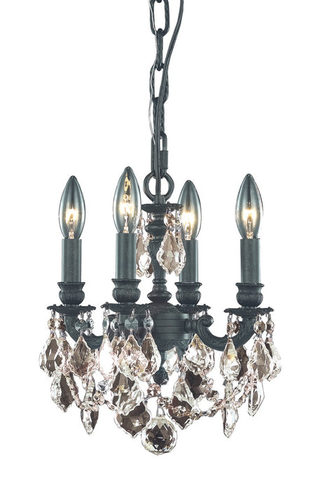 Lille 4-Light Pendant in Dark Bronze with Golden Teak (Smoky) Royal Cut Crystal