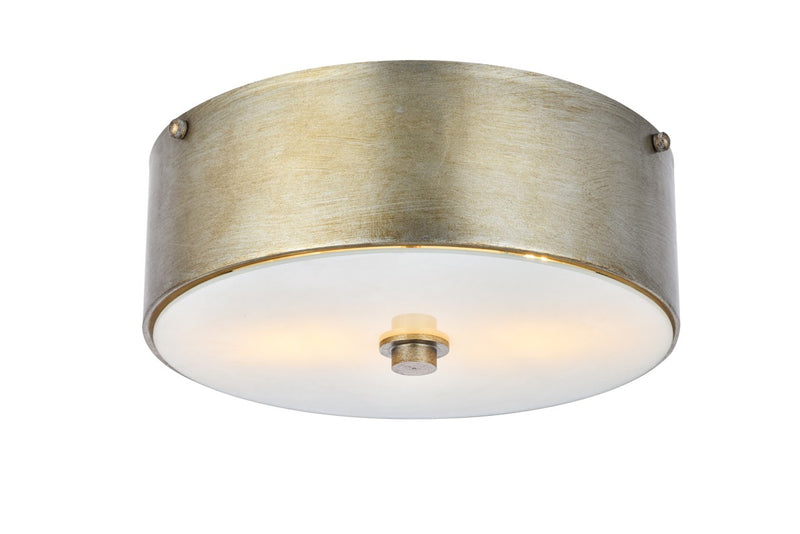 Hazen 2-Light Flush Mount in Vintage Silver & White