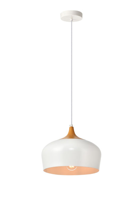 Nora 1-Light Pendant in White & Natural Wood