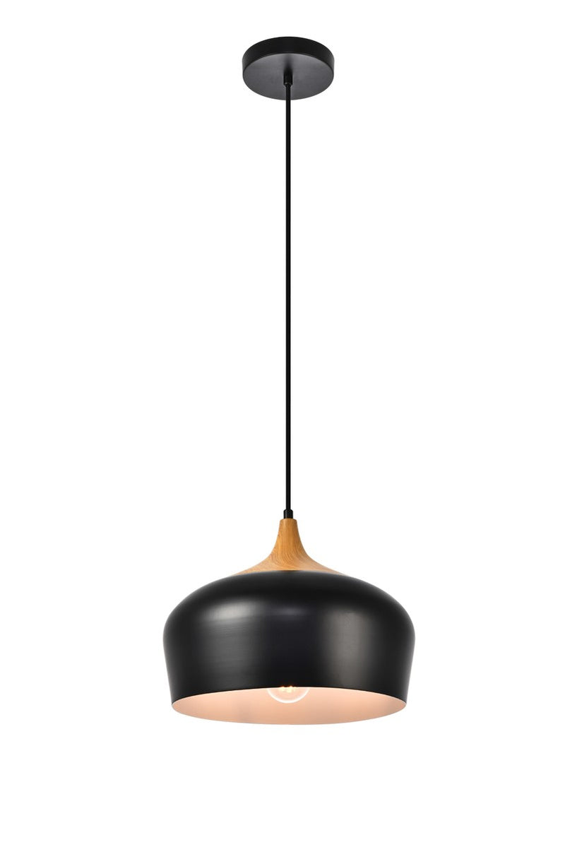 Nora 1-Light Pendant in Black & Natural Wood