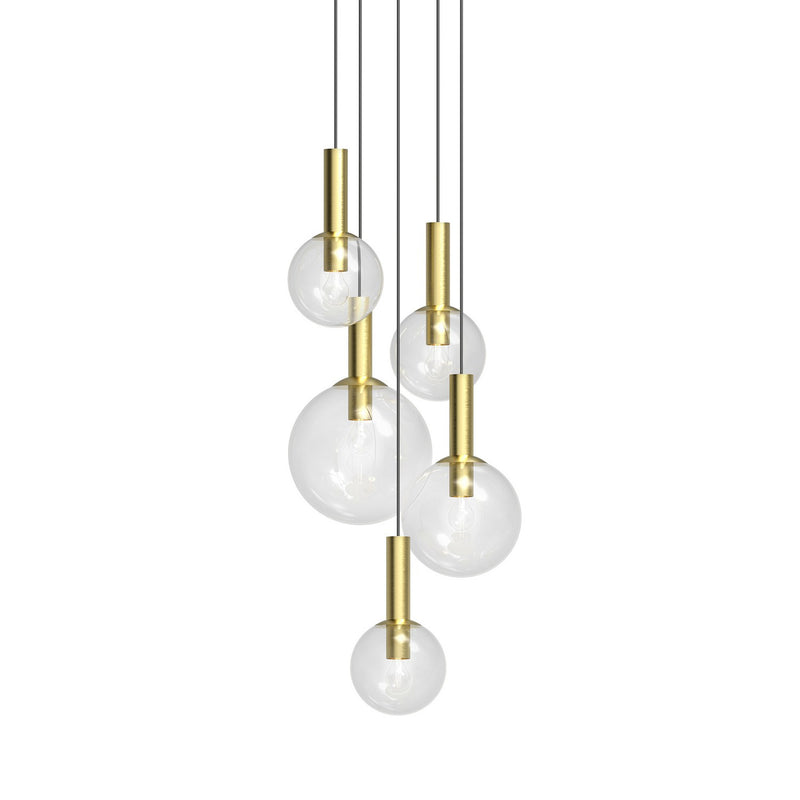 Bubbles Five Light Pendant in Satin Brass