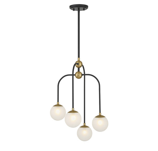 Couplet Four Light Chandelier in Matte Black with Warm Brass