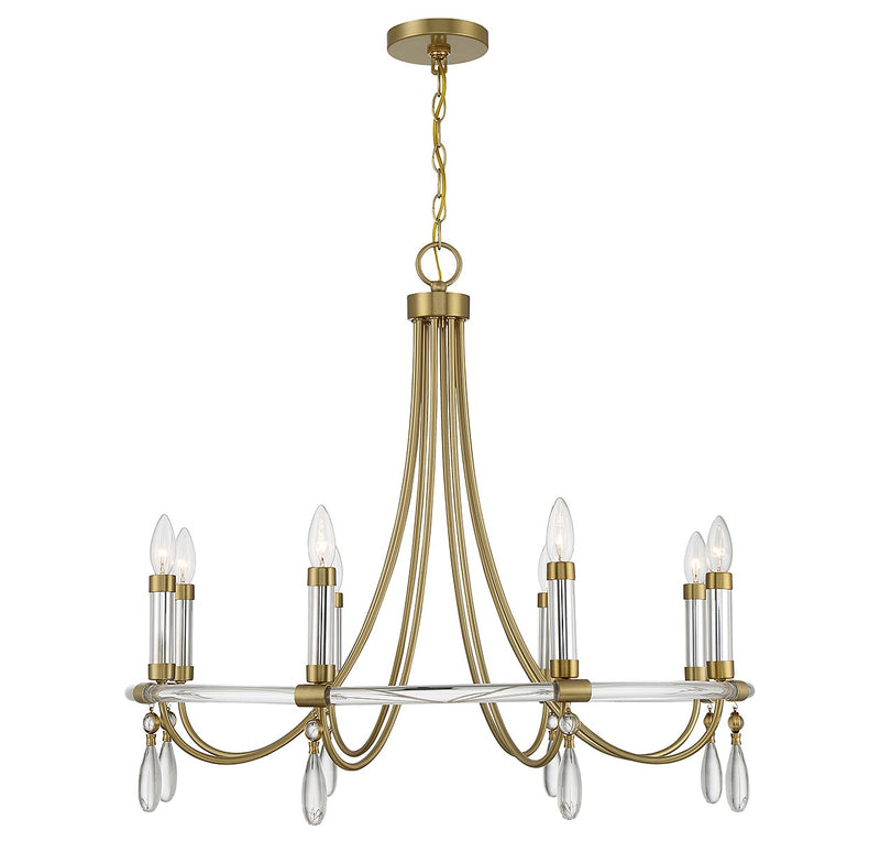 Mayfair Eight Light Chandelier in Warm Brass and Chrome