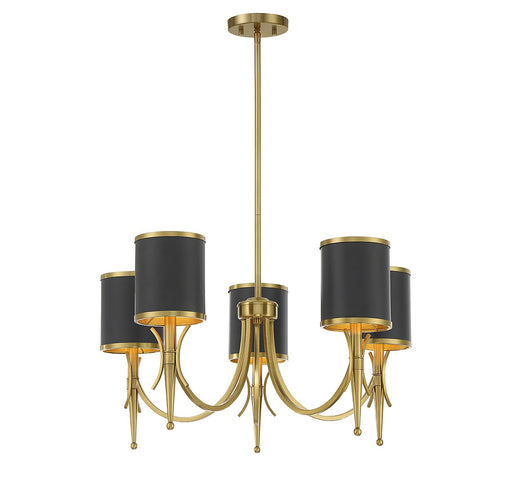 Quincy Five Light Chandelier in Matte Black with Warm Brass