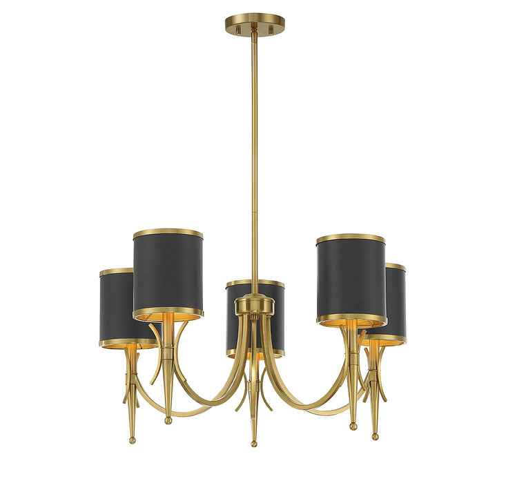 Quincy Five Light Chandelier in Matte Black with Warm Brass