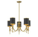 Quincy Five Light Chandelier in Matte Black with Warm Brass