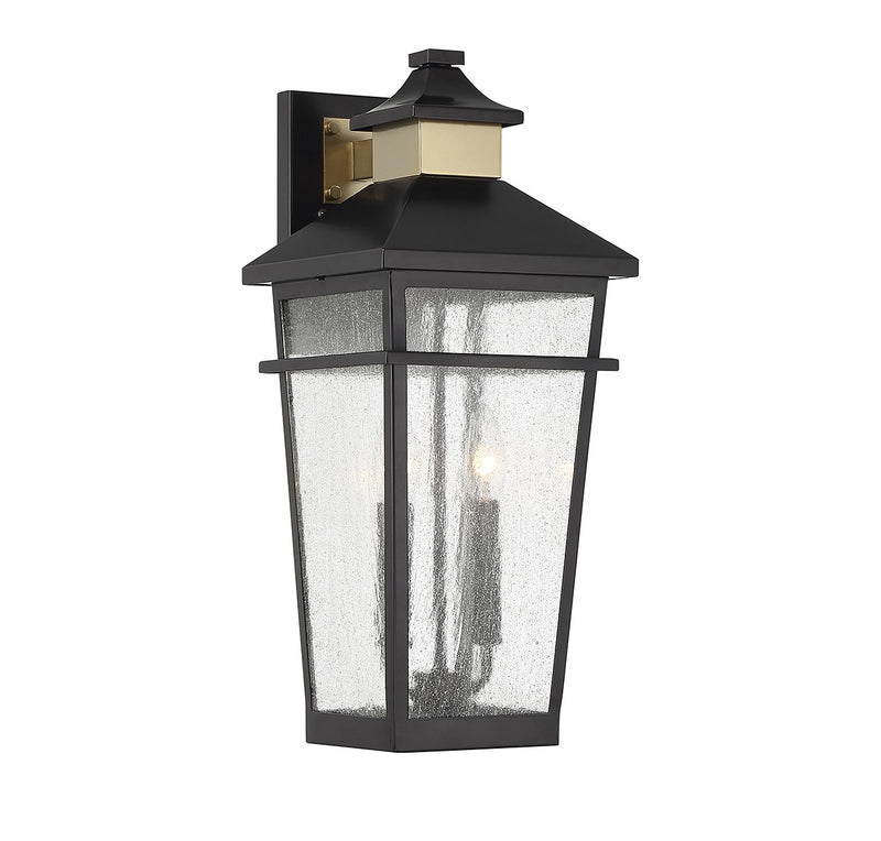 Kingsley Two Light Outdoor Wall Lantern in Matte Black with Warm Brass