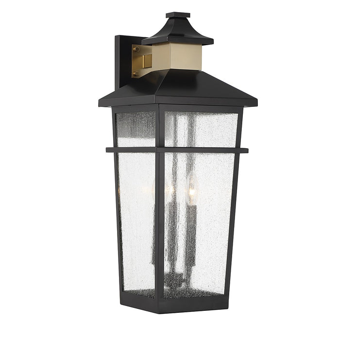 Kingsley Three Light Outdoor Wall Lantern in Matte Black with Warm Brass