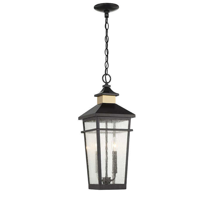 Kingsley Two Light Outdoor Hanging Lantern in Matte Black with Warm Brass