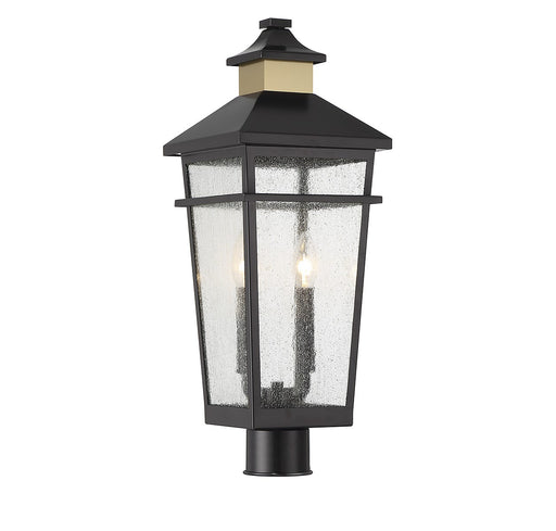 Kingsley Two Light Outdoor Post Lantern in Matte Black with Warm Brass